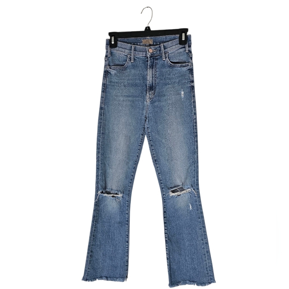 MOTHER The Hustler Ankle Fray Flare High Rise Blue Distressed Jeans 25‎ Preowned